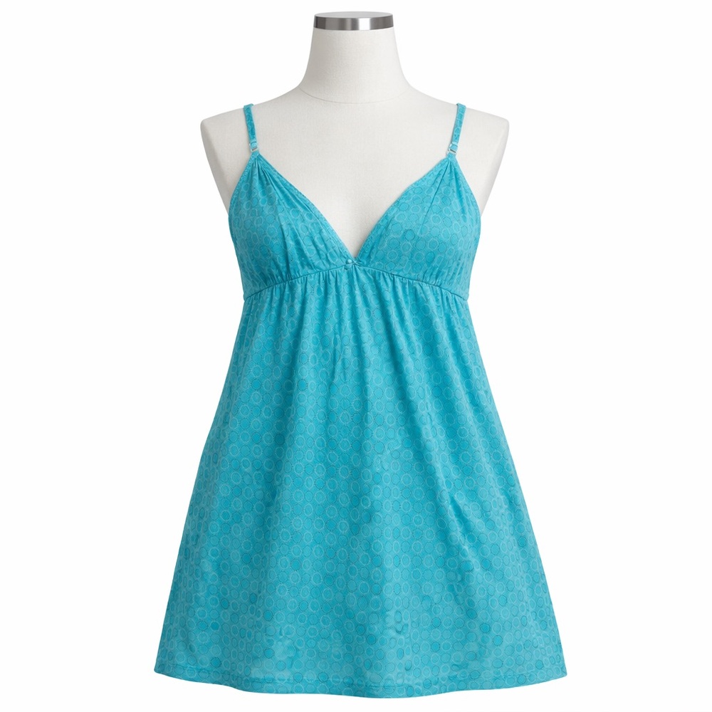 Y2K Teal Babydoll Slip Dress with Spaghetti Straps